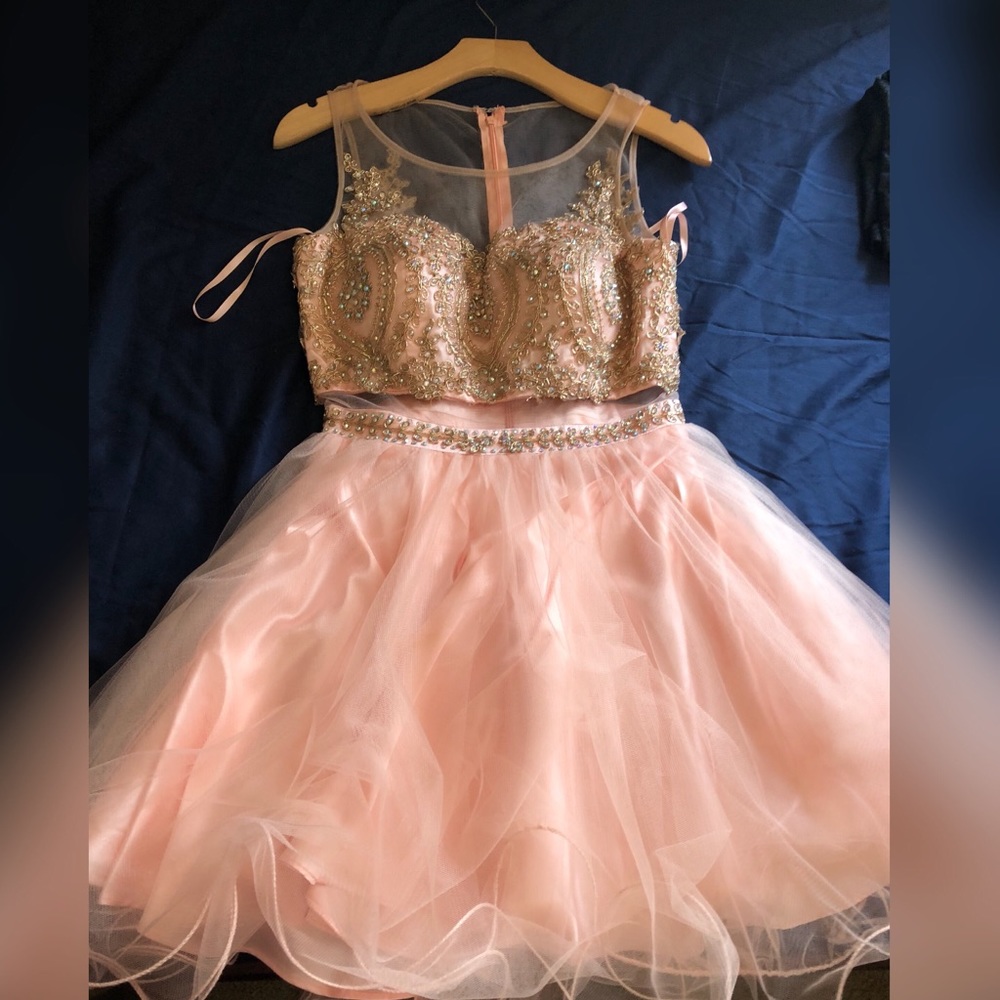 Cocktail blush and gold party dress